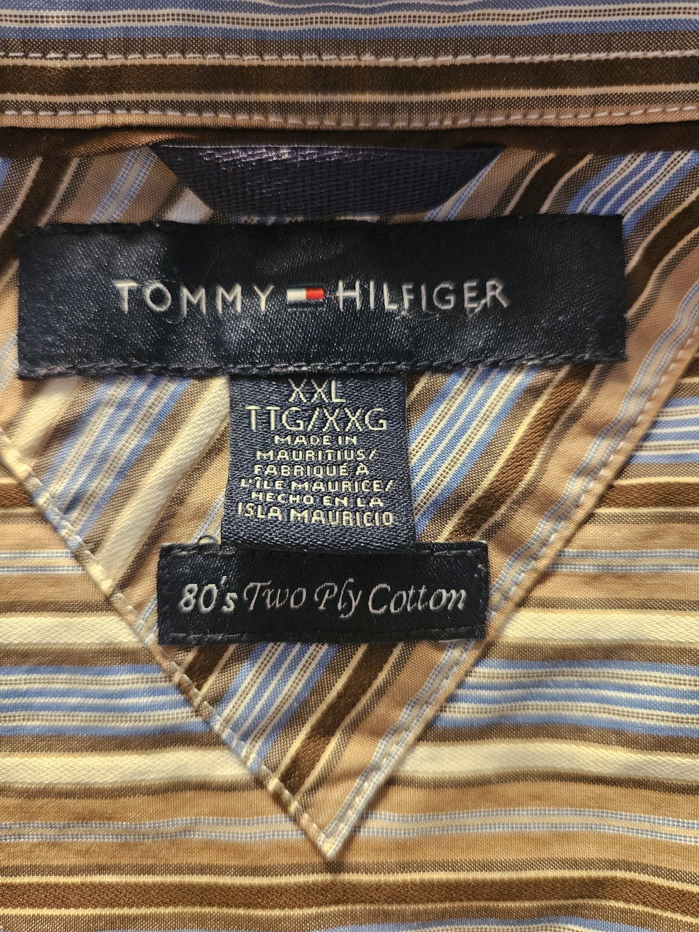Tommy Hilfiger Men’s Striped Vintage Cotton Shirt in Brown and Blue